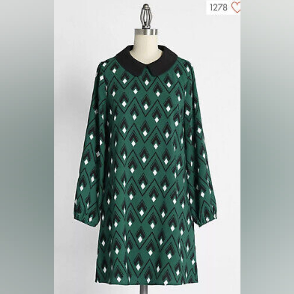 You Make Loving Fun modcloth peter pan collar green retro dress NWT